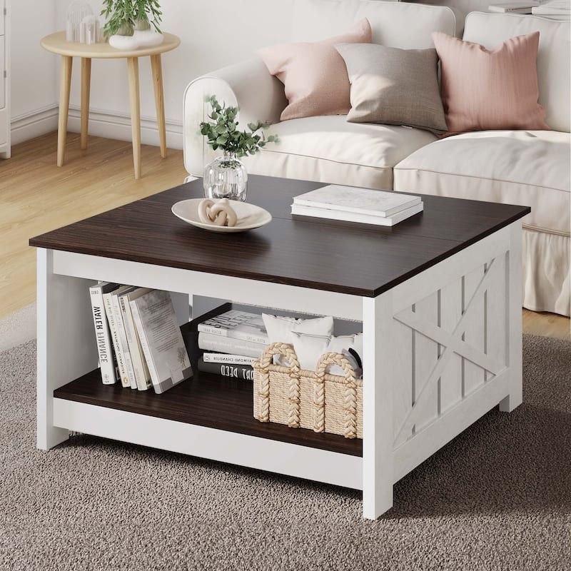 Moasis Farmhouse Coffee Table with Storage for Living Room Square Center Table