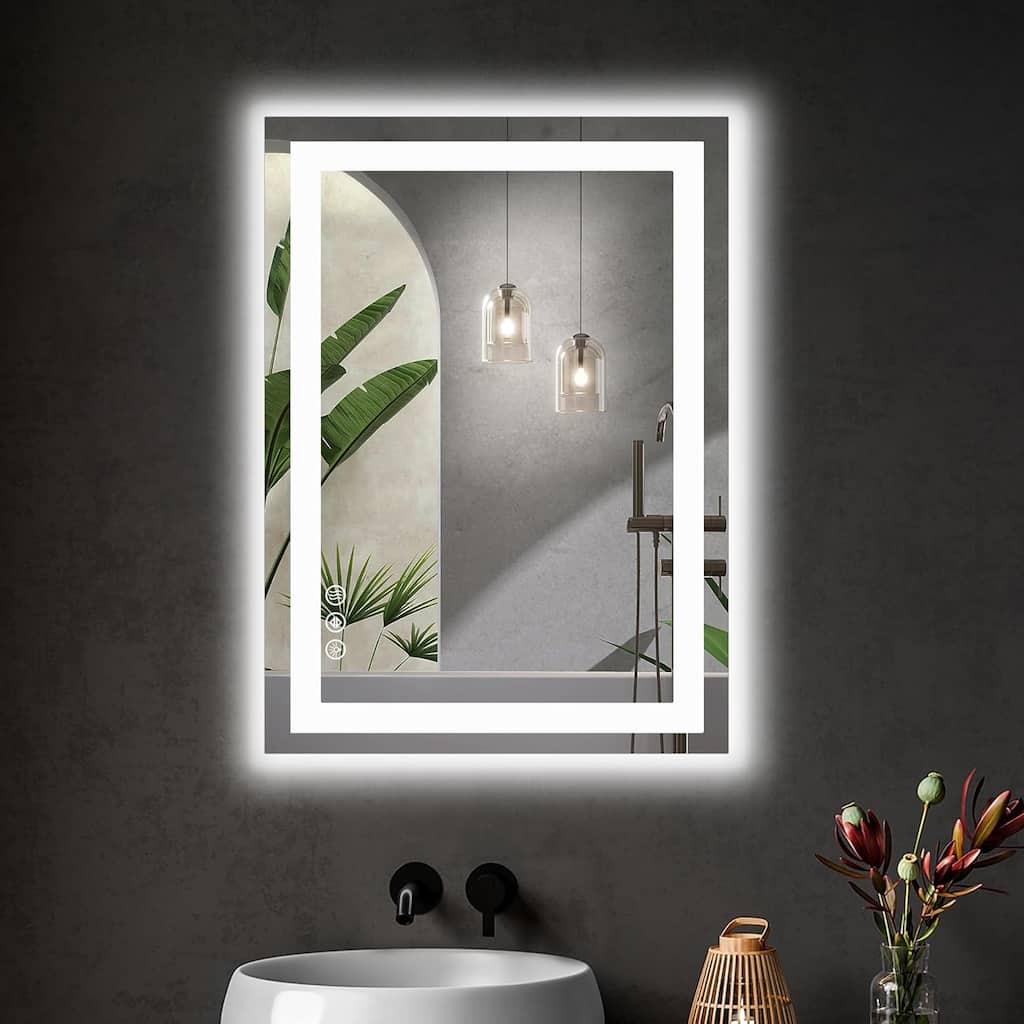LED Bathroom Vanity Mirror for Wall with Anti-Fog, Dimmable Rectangle Mirrors with Front Light and Backlit, Memory Function