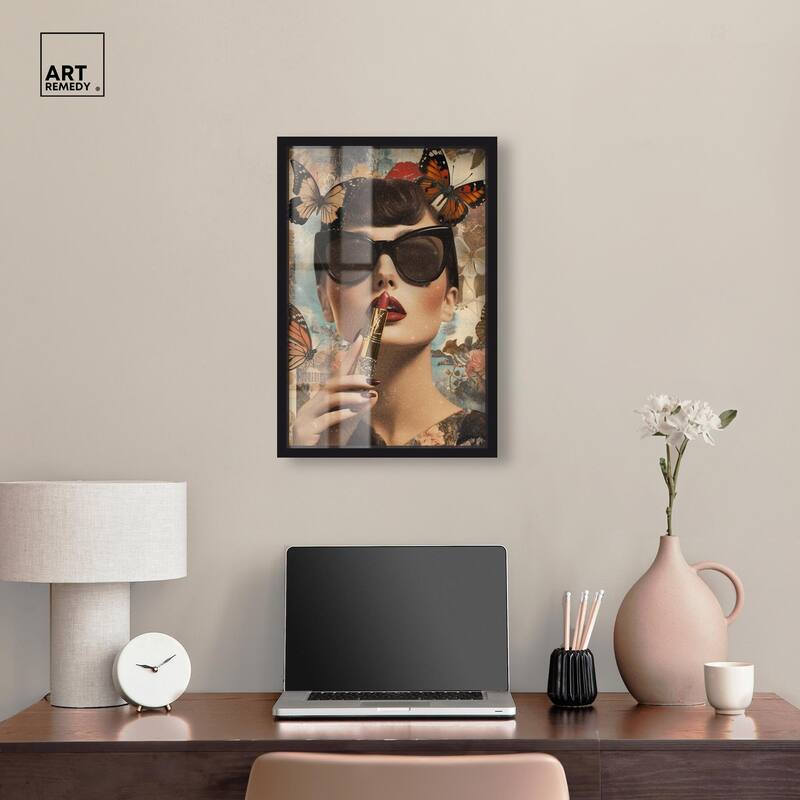 Iconic Lady Butterfly Collage II Shadowbox by Art Remedy
