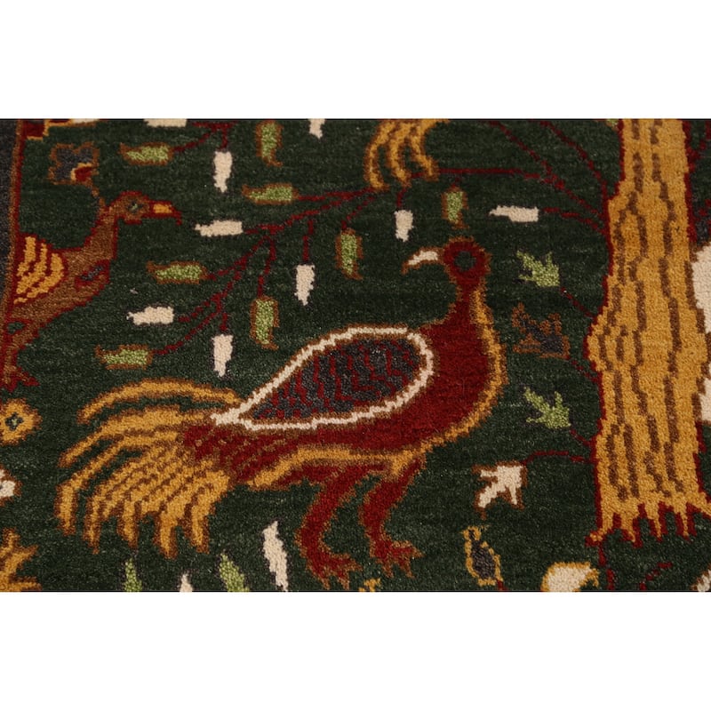 Animals Green Ziegler Indian Runner Rug Handmade Wool Carpet - 2'6" x 8'0"