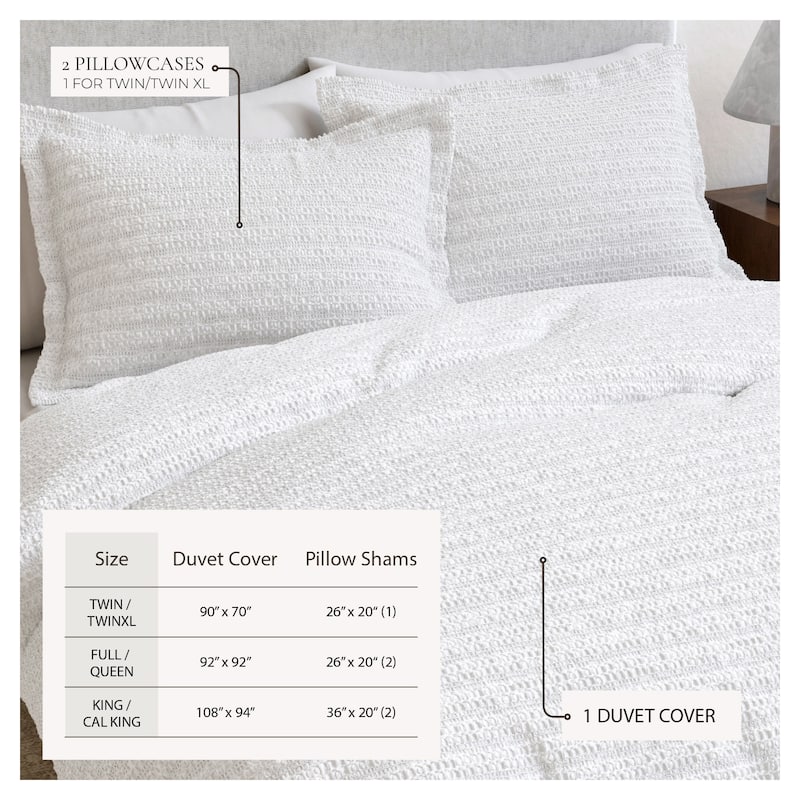 Linery & Co. 100% Cotton Reversible Honeycomb Waffle / Percale Duvet Cover Set