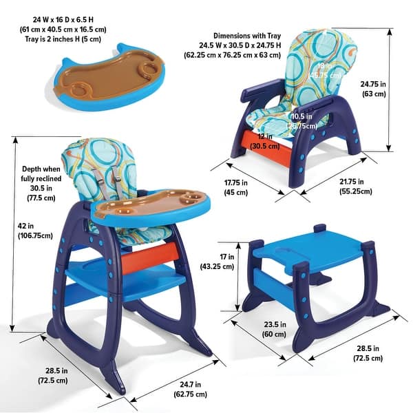 dimension image slide 1 of 3, Badger Basket Envee II Baby High Chair with Playtable Conversion