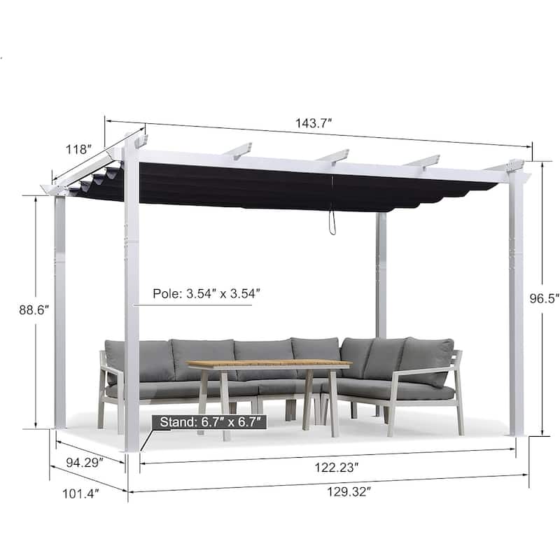PURPLE LEAF Gazebo White Aluminium Outdoor Retractable Pergola with Canopy Cover