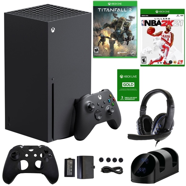 Xbox Series X 1TB Console with Accessories Kit, 3 Month Live Card, Titanfall 2 and NBA2K21 Games - Black. Opens flyout.