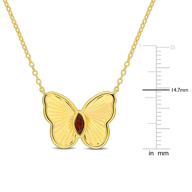 Miadora 1/5ct TGW Marquise-Cut Garnet Butterfly Necklace with Chain in Yellow Silver-17 in