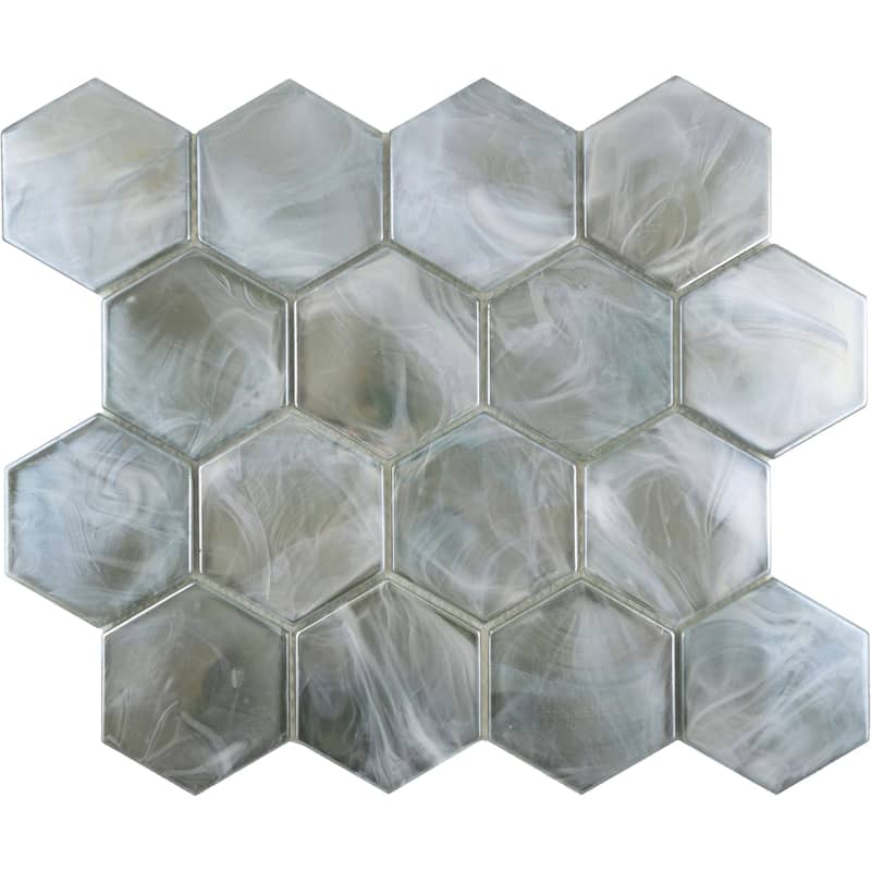 Emser Tile Splash - 11" x 13" Hexagon Geometric Mosaic Wall Tile - - Moss