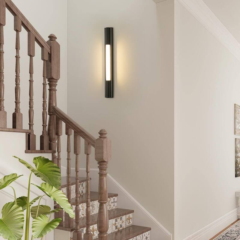 24" Modern Black/Gold LED Wall Sconce - 10W 3000K Warm Light, Linear Fixture for Bedroom & Hallway