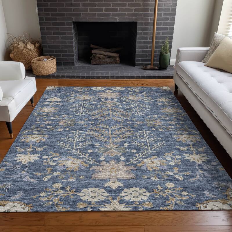 Machine Washable Indoor/ Outdoor Boho Traditional Chantille Rug