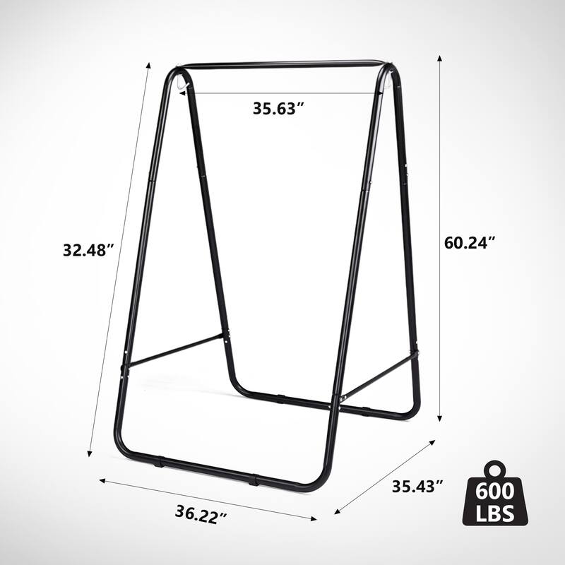 Black Hammock Chair Stand with Double-Hook and Heavy-Duty Steel A-Frame for Indoor Outdoor Setup - 40.2” x 36.2” x 59.1”