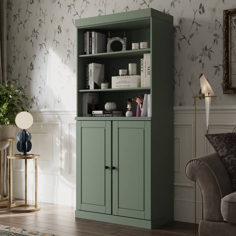 100% Solid Wood 6-Shelf Bookcase with Optional Doors by Palace Imports - 2 Dr Wood - Sage