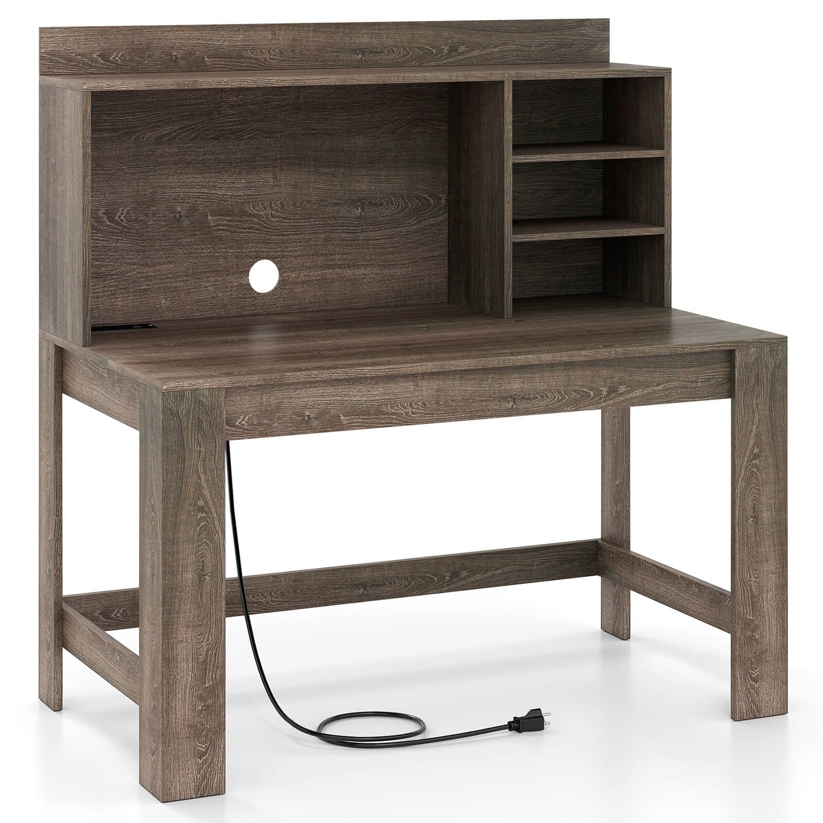 Modern Home Office Desk Computer Desk w/ Hutch & Power Outlets