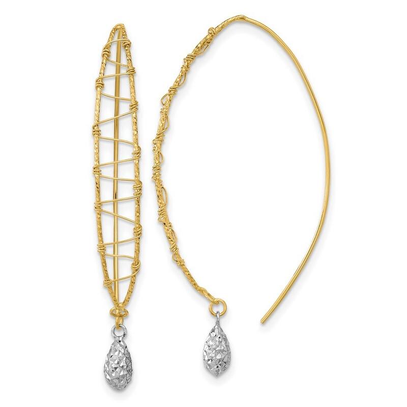 Curata 14k Two tone Gold 47x6mm Wire Wrapped Teardrop Dangle Earrings