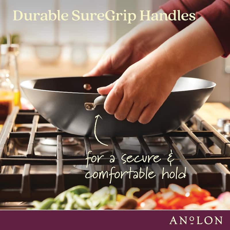 Advanced Home Nonstick Open Stock Cookware 14-Inch Covered Wok, Onyx