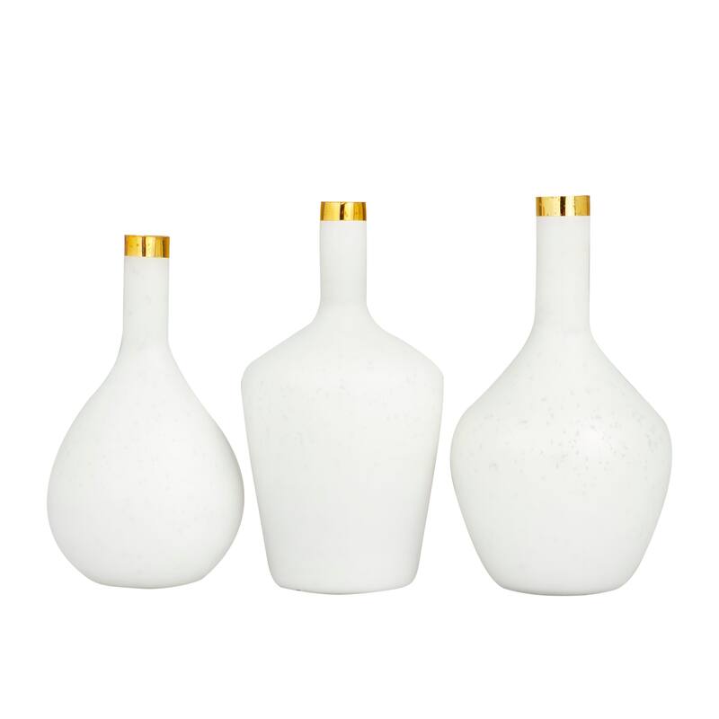 White or Blue Glass Vase with Gold Rim (Set of 3)