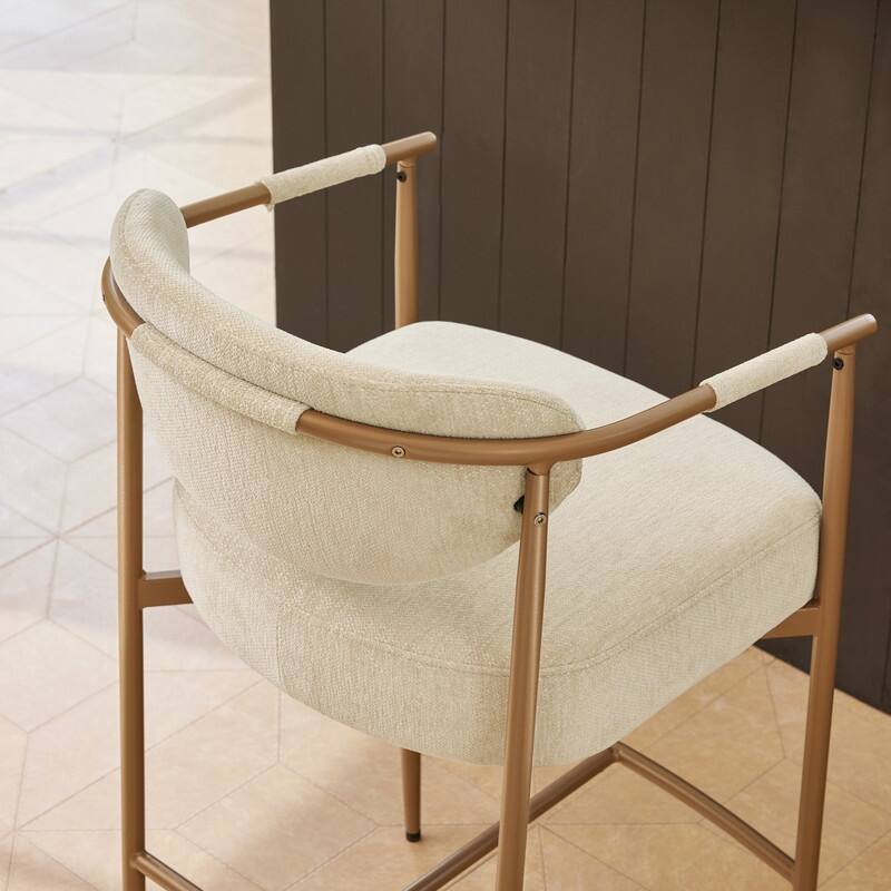 Spruce & Spring Modern Counter Stool with Gold Metal Frame and Woven Strap Arm
