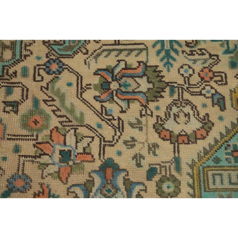 Hand Knotted Oriental 100% Wool Carpet Traditional Floral Beige & Ivories Tabriz Area Rug - 9' 2'' X 6' 5''