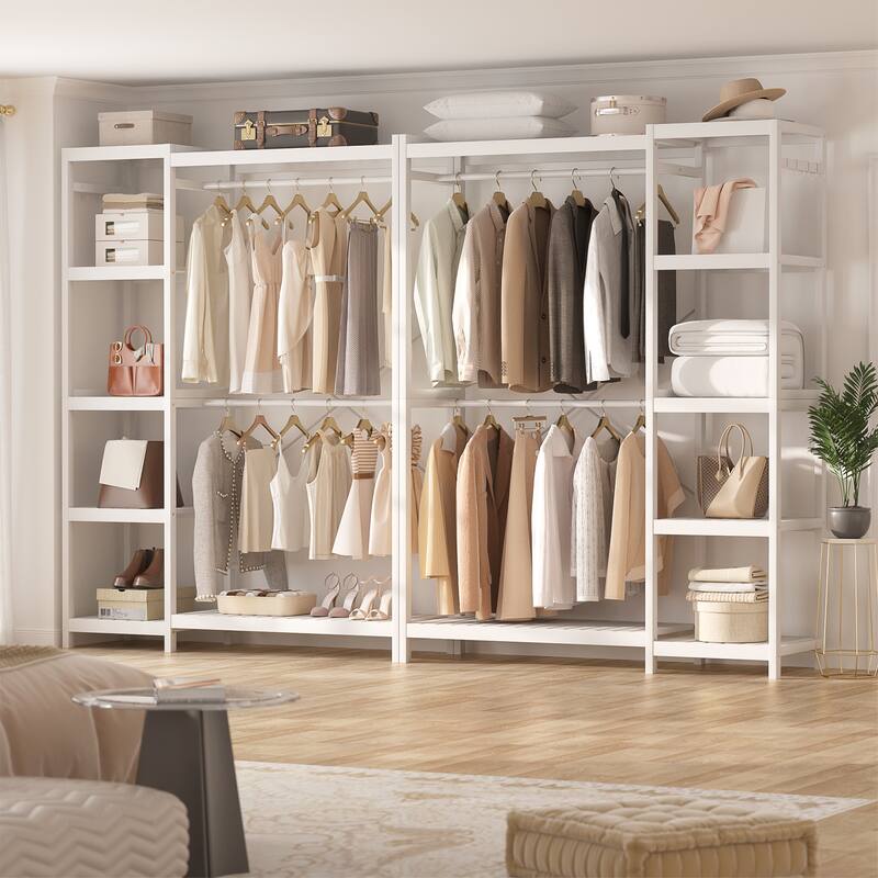 Bamboo Closet System Clothes Rack, Large Freestanding Garment Rack Clothing Rack for Hanging Clothes