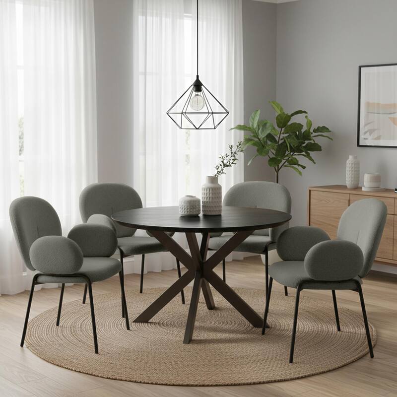 Celestial Modern Boucle Upholstered Accent Dining Chair with Black Iron Legs and Plush Seating for Living/Dining Room (Set of 2)