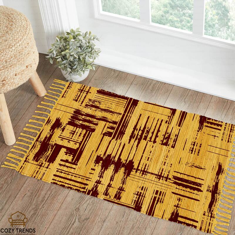 Hand Woven Cotton Area Rug Rag for Hallway, Kitchen, Entryway Living Room - 24''x36'' | 2'x3' - Mustard