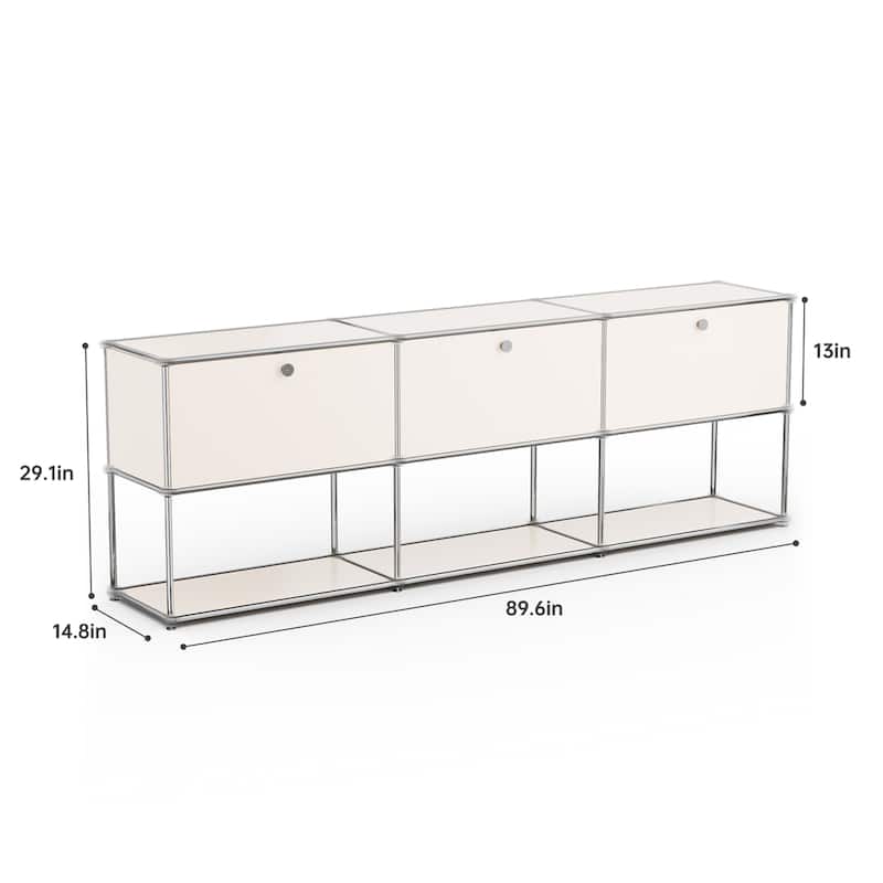 Modern Storage Cabinet Metal Organizer for Living Room and Home Office - White 2 layer 3 door