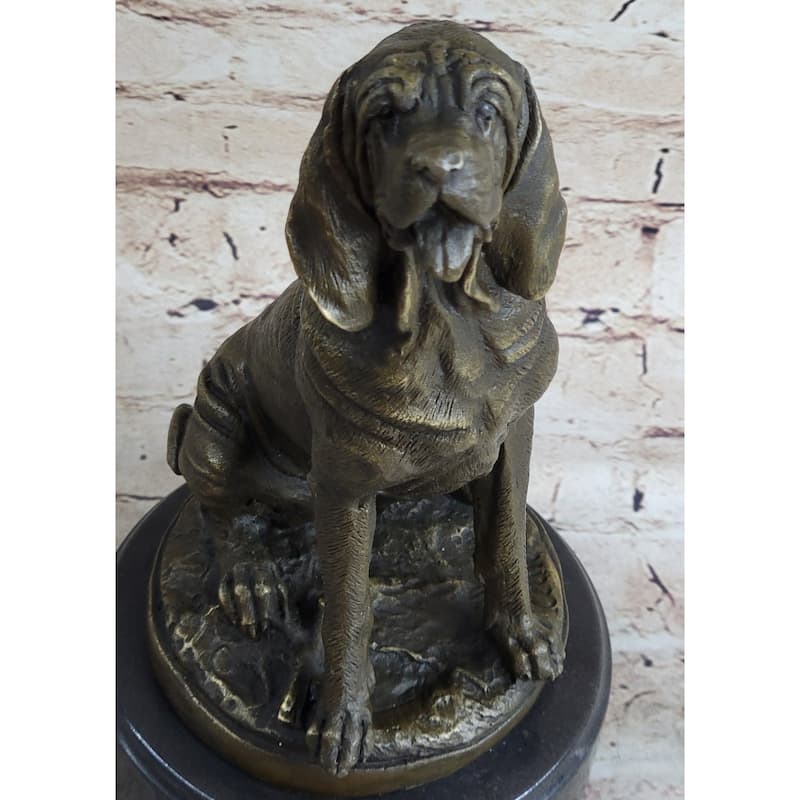 Signed Cain Bloodhound Bronze Marble Sculpture Pet Dog Figure Mans Best Friend