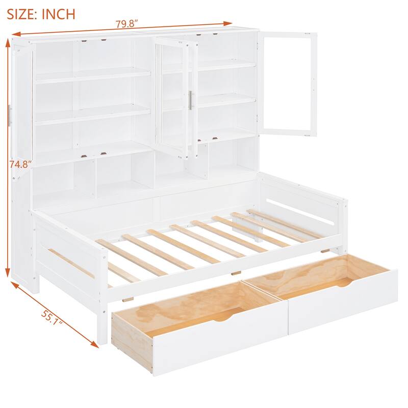 Multifunctional Twin/Full Daybed with Storage Cabinets, LED Lighting, and Shelves