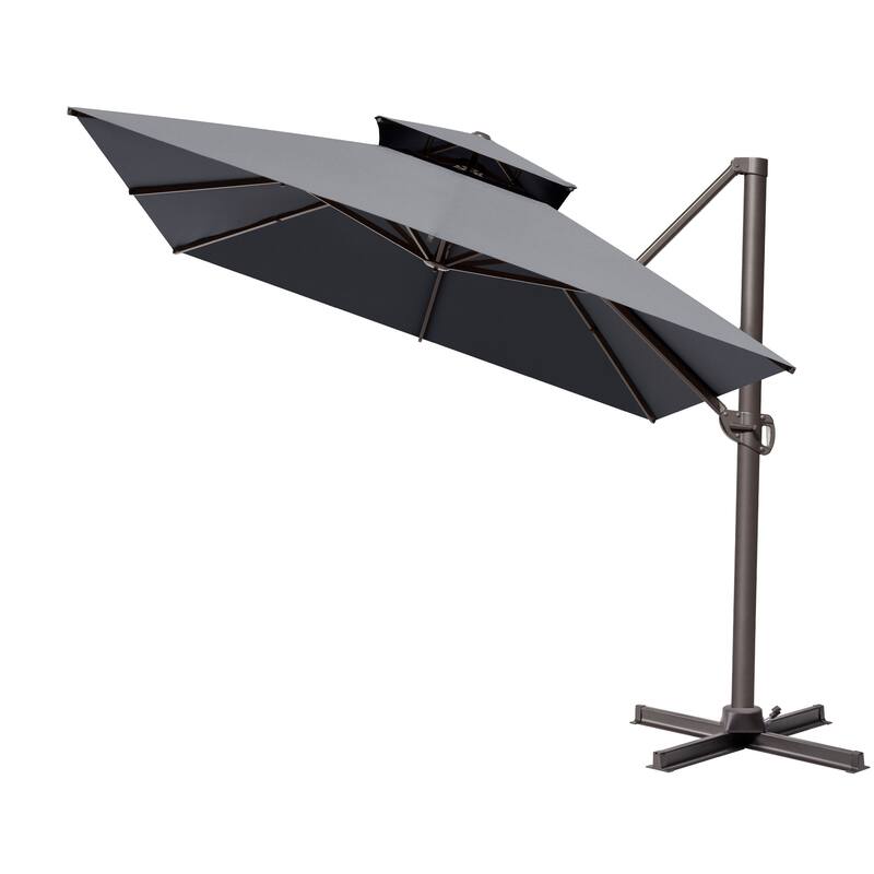 10 x 13 Feet Double Top Rectangular Patio Offset Cantilever Umbrella Aluminum with Crank