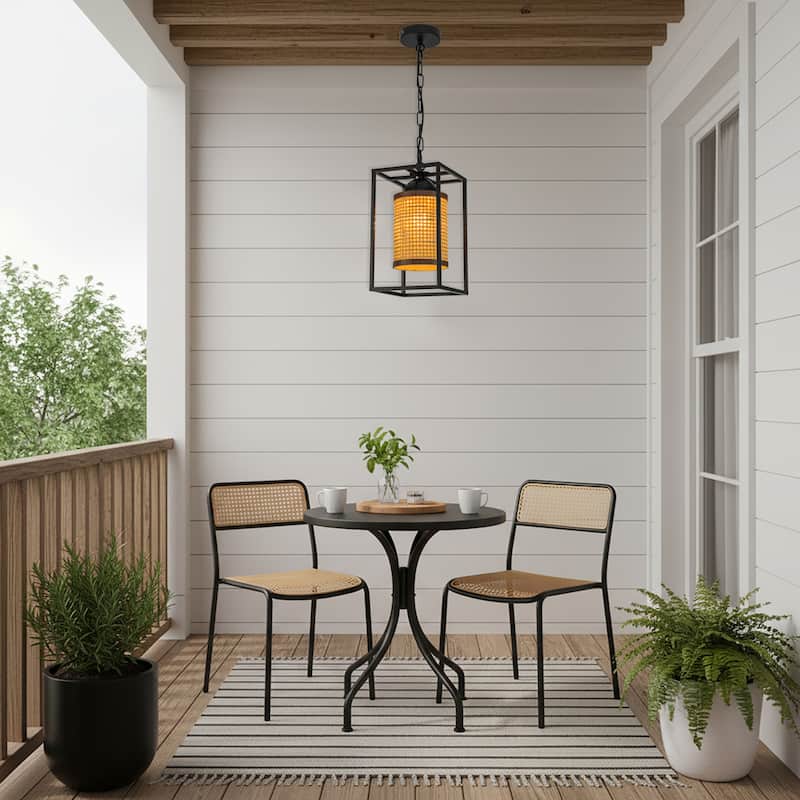 Nyla 1-Light Rattan Outdoor/Indoor Coastal Boho Lantern Pendant Light - 8" Wide