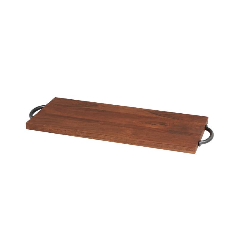 Minimalist Mango Wood Tray with Black Metal Handles - Cream or Brown