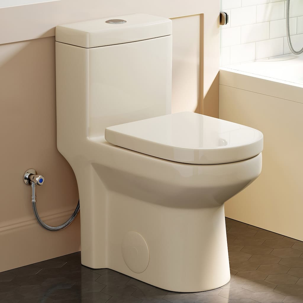 HOROW 1 Piece Powerful Dual Flush Toilet Bisque 0.8/1.28 GPF 12 Inch Rough In - N/A