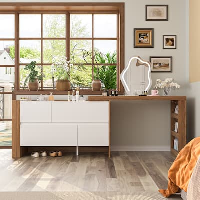 Dual-Purpose Desk Dressing Table Dresser White Working Desk Rotating