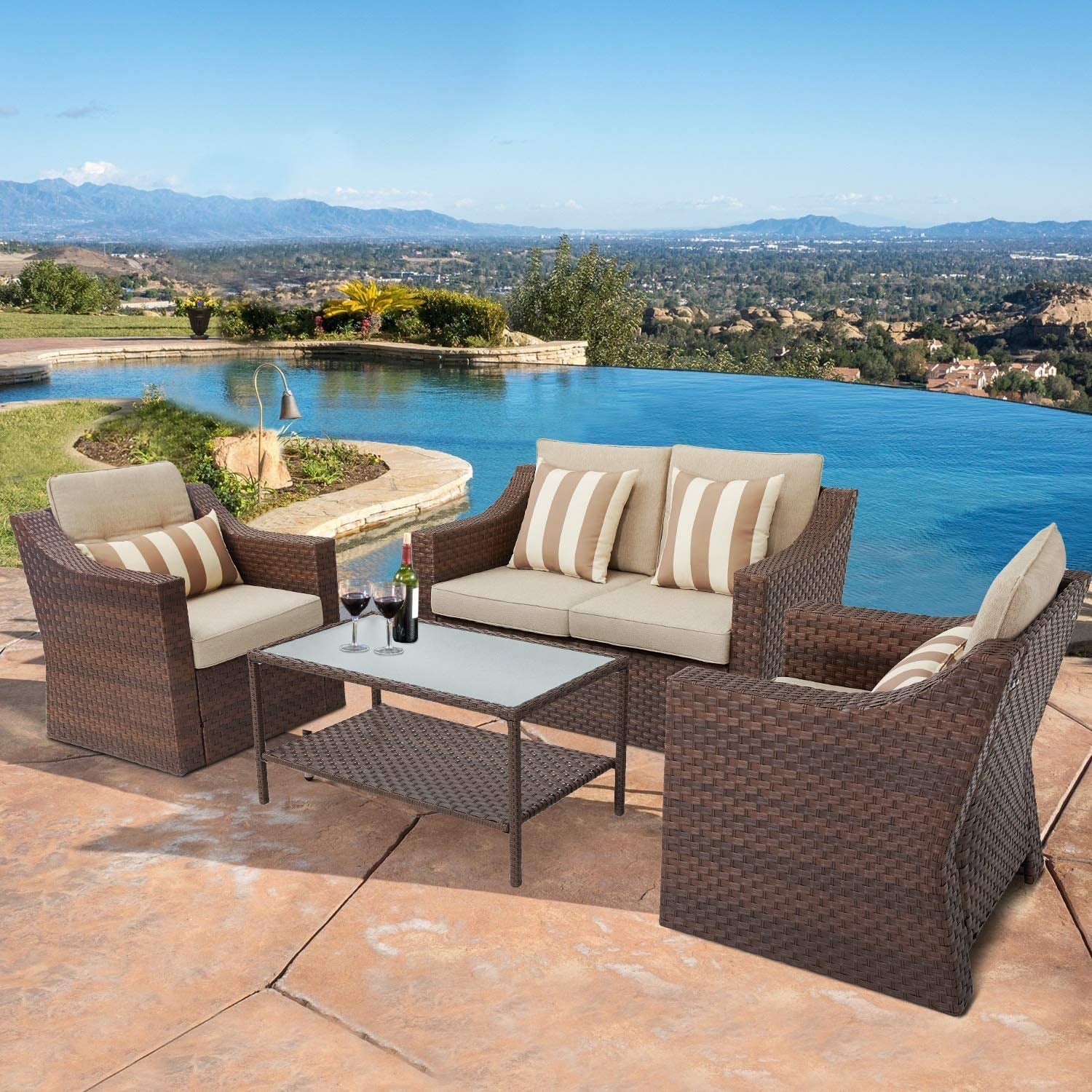 Solaura Outdoor 4 piece Wicker Conversation Set On Sale Bed