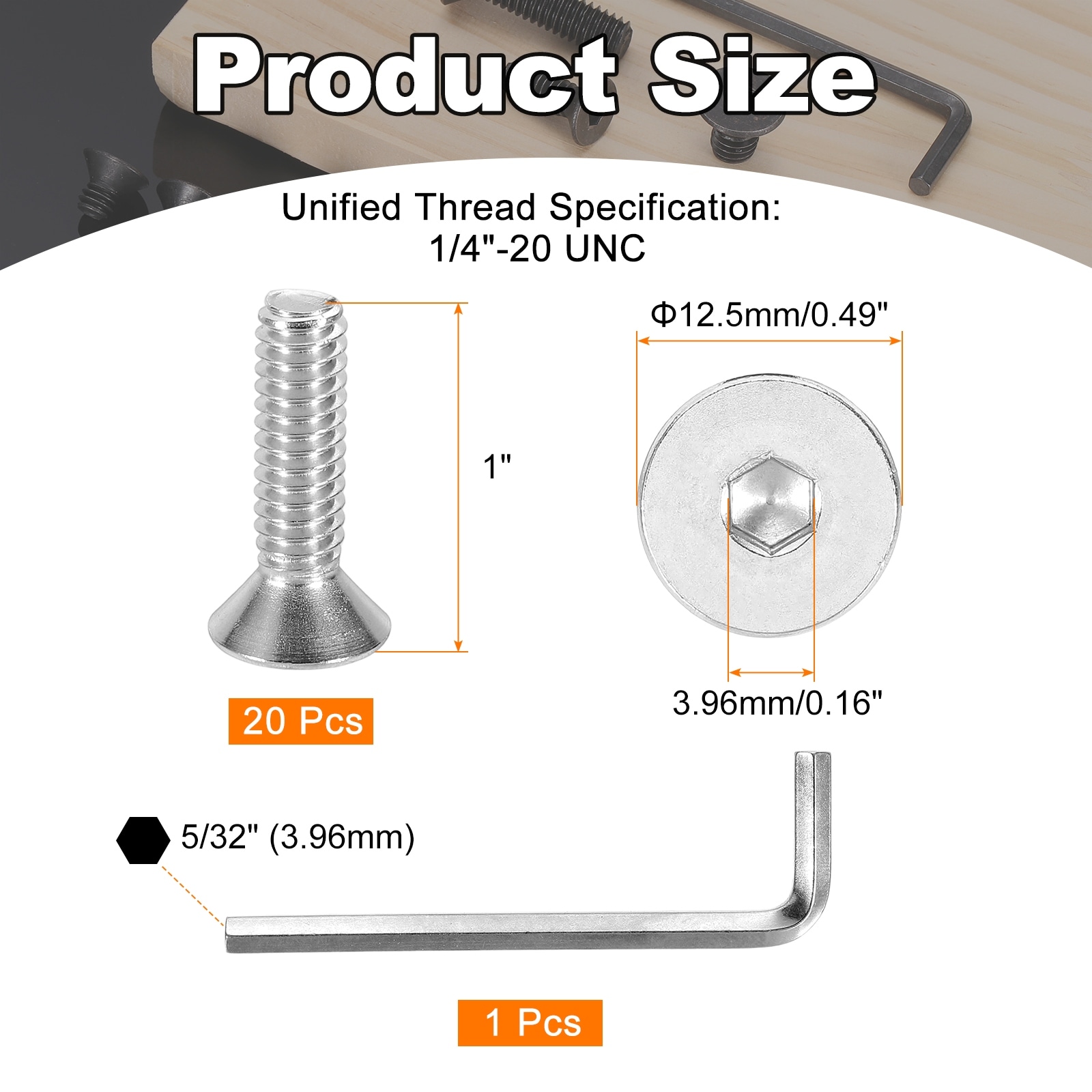 Stainless Steel Flat Head Hex Socket Cap Screw with Spanner - Silver