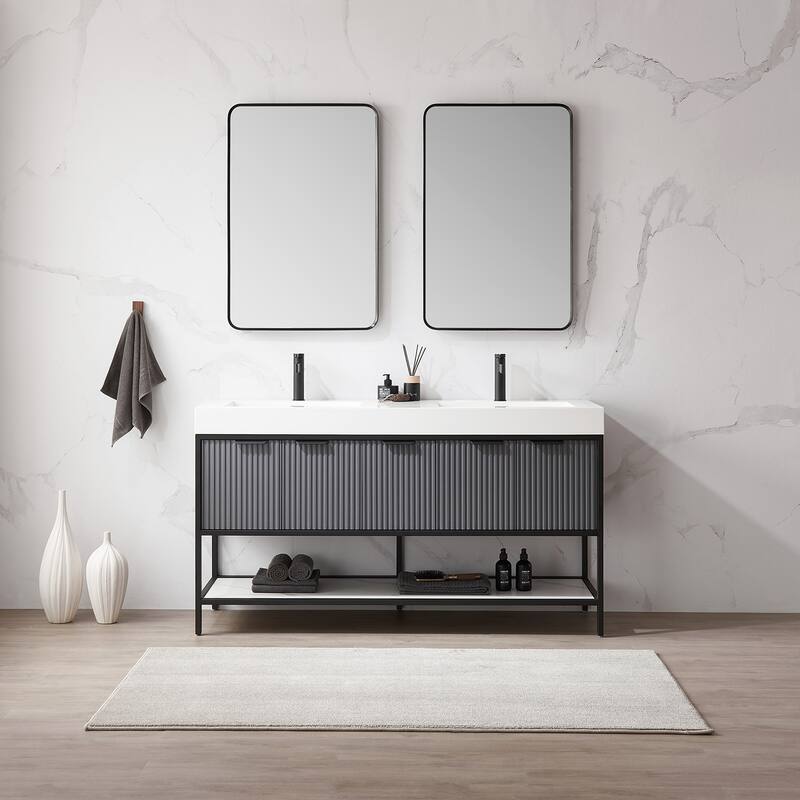 Marcilla 60 in. Double Sink Bath Vanity with Stone Sink Top
