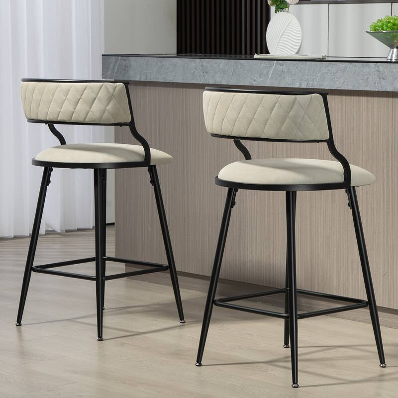 Set of 2 Fabric Counter Height Bar Stool with High-Density Foam Cushion Seating for Comfortable Seating