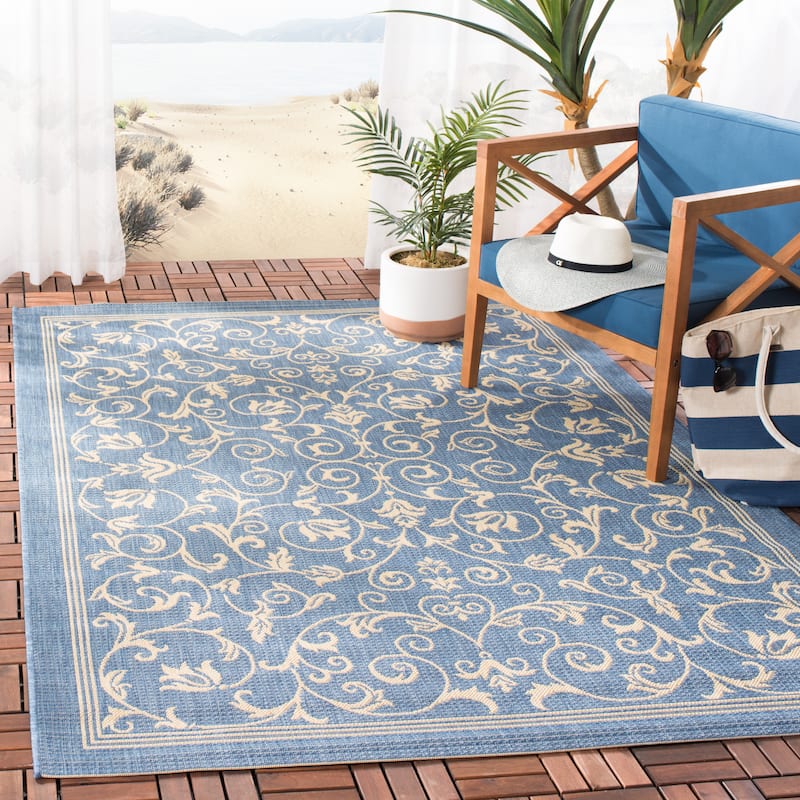 SAFAVIEH Courtyard Clarine Indoor/ Outdoor Waterproof Patio Backyard Rug - 9' x 12' - Blue/Natural