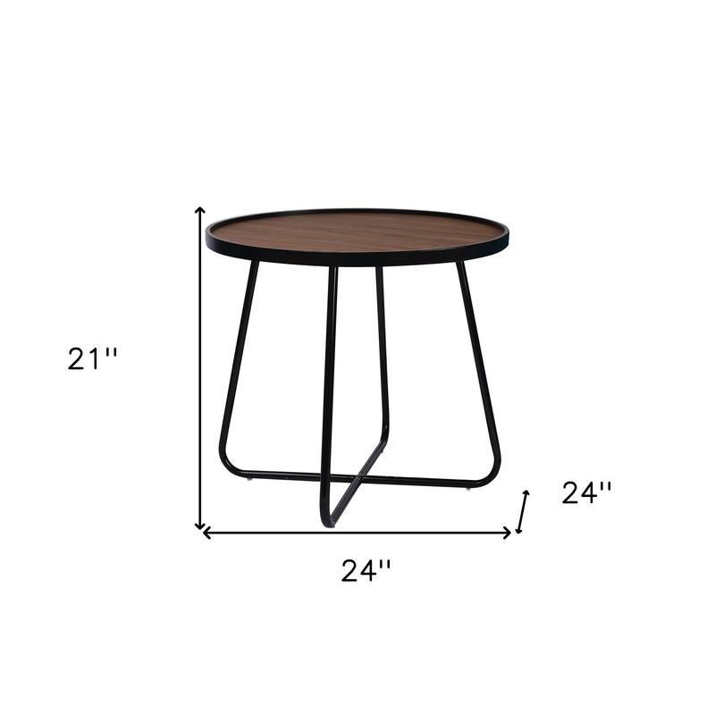 HomeRoots 24" Black Wood And Metal Round Cross Legs Coffee Table - 24 in. x 21 in. x 24 in.