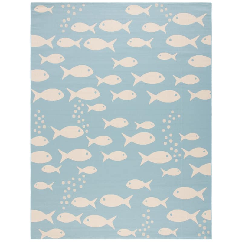 SAFAVIEH Courtyard Illa Indoor/ Outdoor Waterproof Patio Backyard Rug - 4' x 5'7" - Aqua/Beige