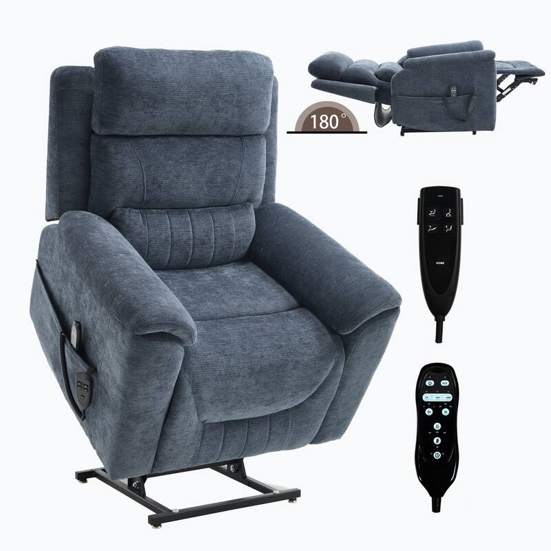 Dual Motor Power Lift Recliner Chair with Massage & Heating, Heavy Duty Electric Recliners with Cup Holders & Side Pockets