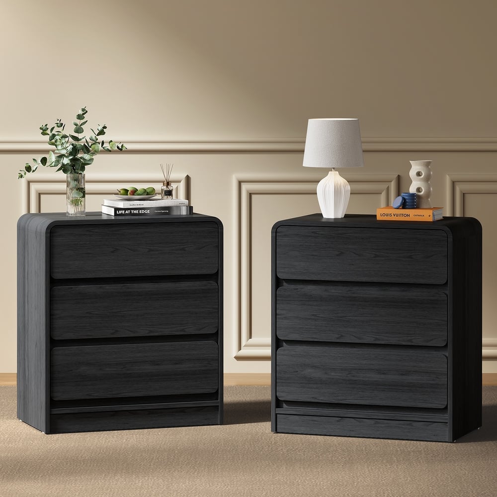 Modern Storage 3-Drawer Nightstand Set of 2 for Bedroom, Nursery, Living Room