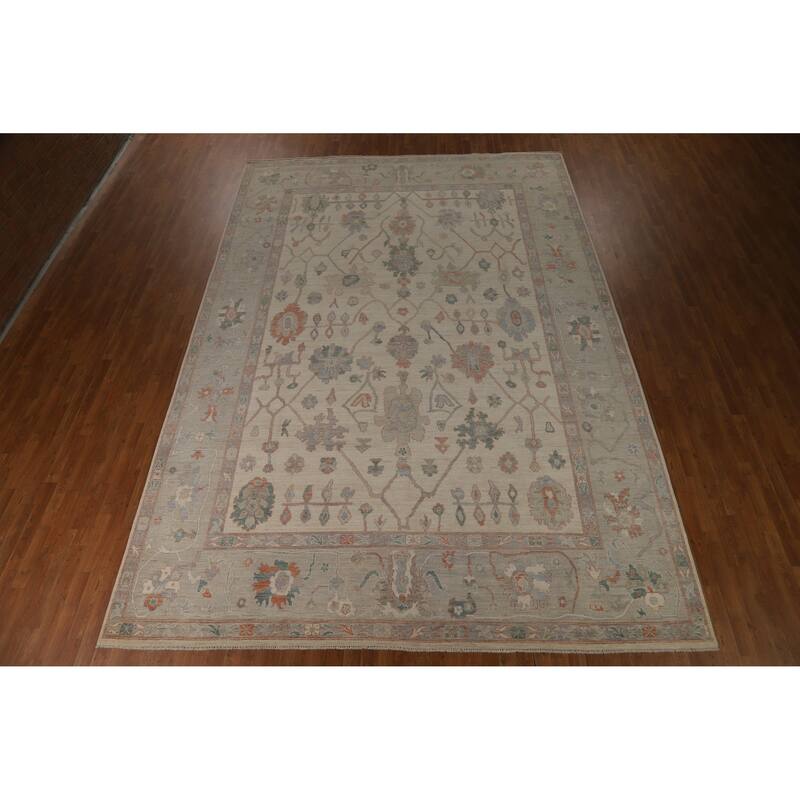 Hand Knotted Oriental 100% Wool Carpet Transitional All-Over Beige & Ivories Oushak Area Rug - 15' 0'' X 10' 3''