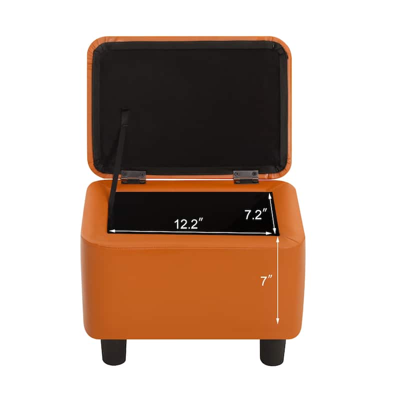 Adeco 16" Faux Leather Storage Ottoman Small Footstool