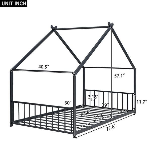 dimension image slide 1 of 2, 2 Size Metal House Bed with Metal Frame Playhouse Design for Kids