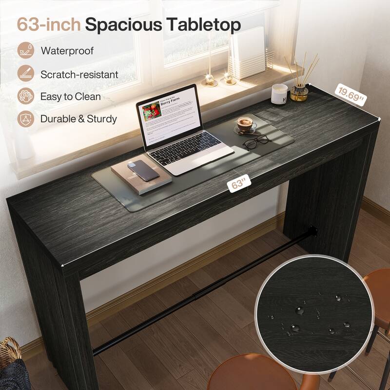 63 Inch Bar Table with Footrest for Kitchen, Dining Room, Living Room, Bistro - 63" L x 19.69" W x 35.43" H