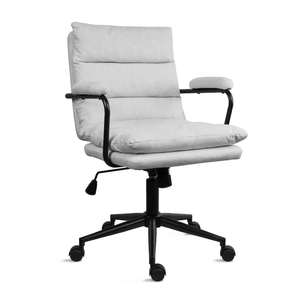 Modern Office Mid Back Ribbed Cloth Seat Armchairs Adjustable Height