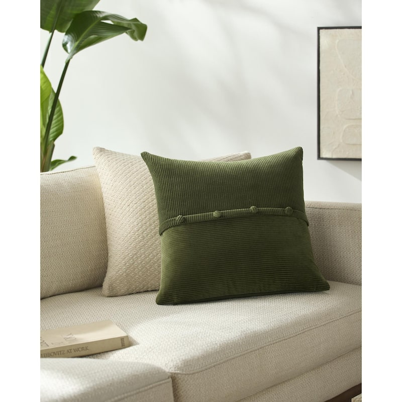 Livabliss Corduroy Quarters Modern Accent Pillow. - 18"L x 18"W - Cover Only - Green