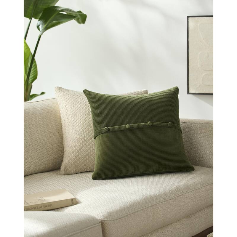 Livabliss Corduroy Quarters Modern Accent Pillow - Green - 20"L x 20"W - Polyester