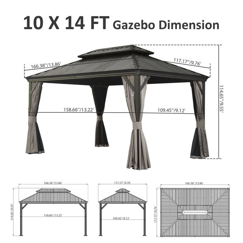 Domi Hardtop Gazebo with Galvanized Steel Double Roof and Aluminum Frame