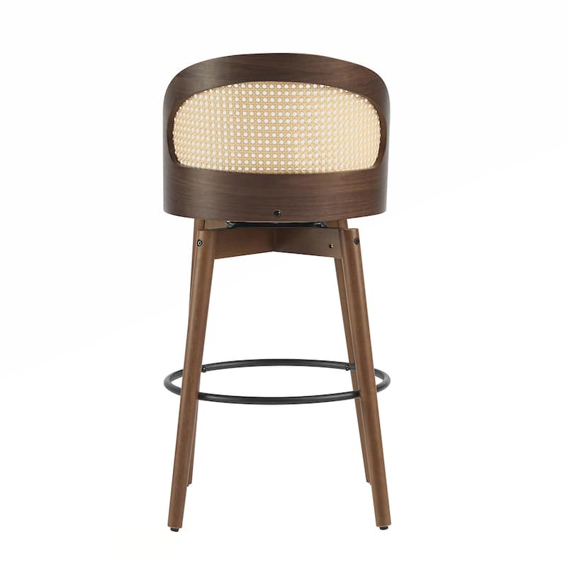 Rattan Fabric Wood Barstool