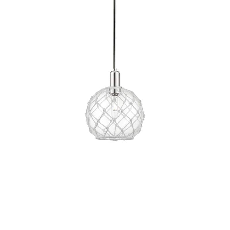 Innovations Lighting 716-1S-13-10 Farmhouse Rope Pendant Farmhouse - Polished Nickel / Clear Glass with White Rope